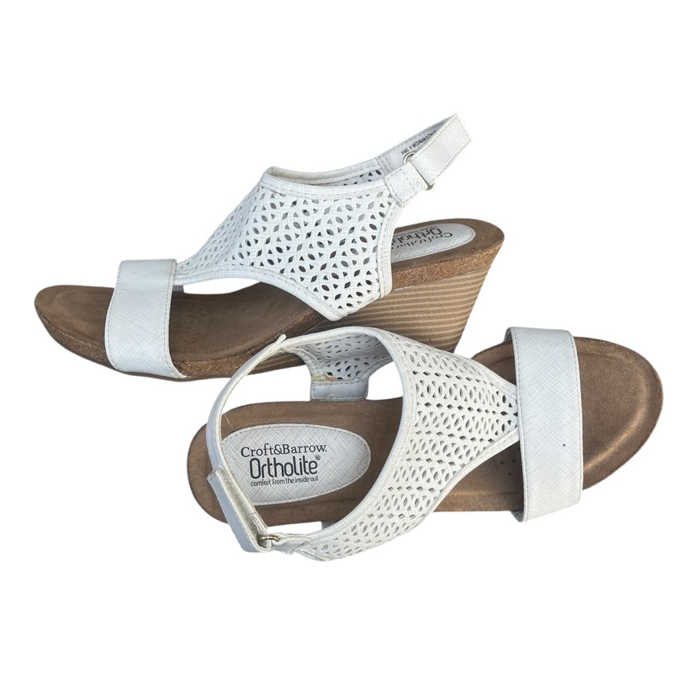 Croft & Barrow Ortholite Women's White/Cream Wedge Sandals Size 9 MED
